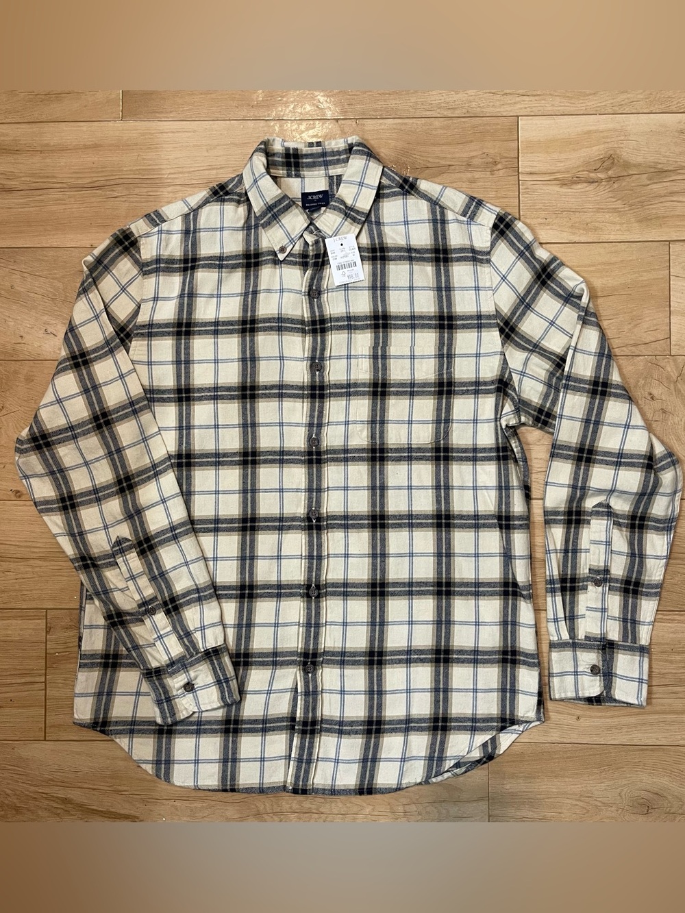 J.Crew Men’s M Beige Plaid Flannel Cotton Button-Down Shirt